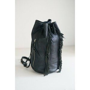 Kenneth Cole Black Buttery Soft Fringe Detail Sling Shoulder Bucket Bag